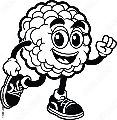 Cartoon illustration of a brain running while wearing athletic shoes.