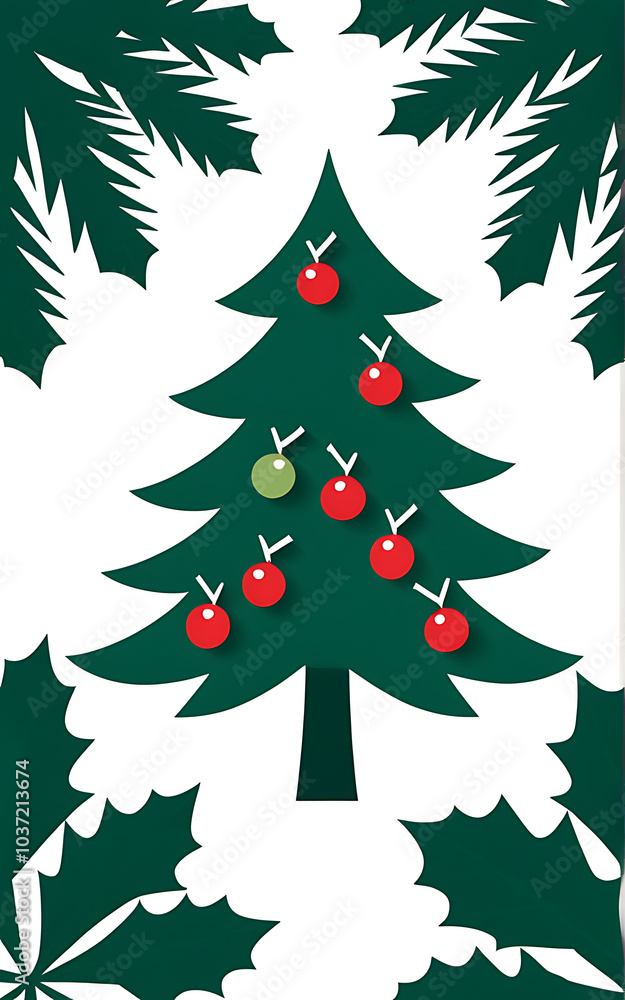 Fototapeta premium holly berries adorn festive pine tree christmas season