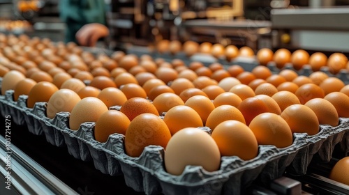 Eggs being sorted on a conveyor.