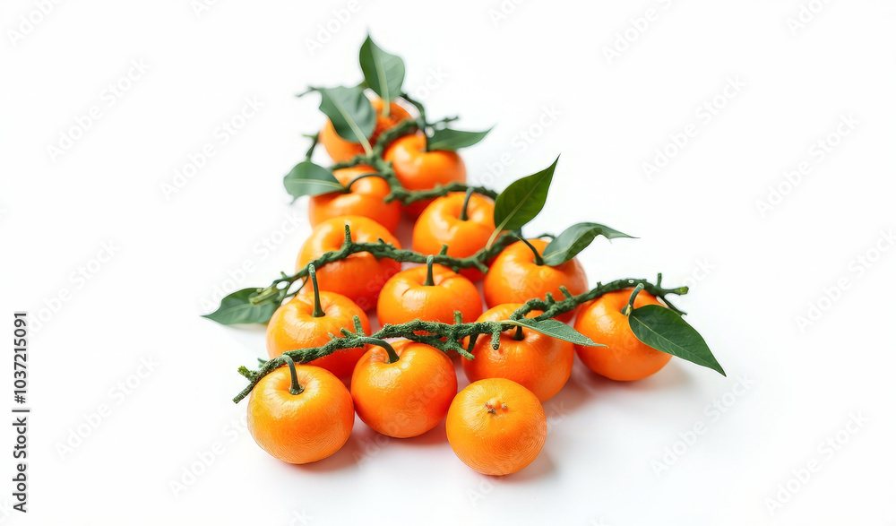 tangerines with green leaves are laid out in the shape of a Christmas tree on a white background tangerines with green leaves are laid out in the shape of a Christmas tree on a white background