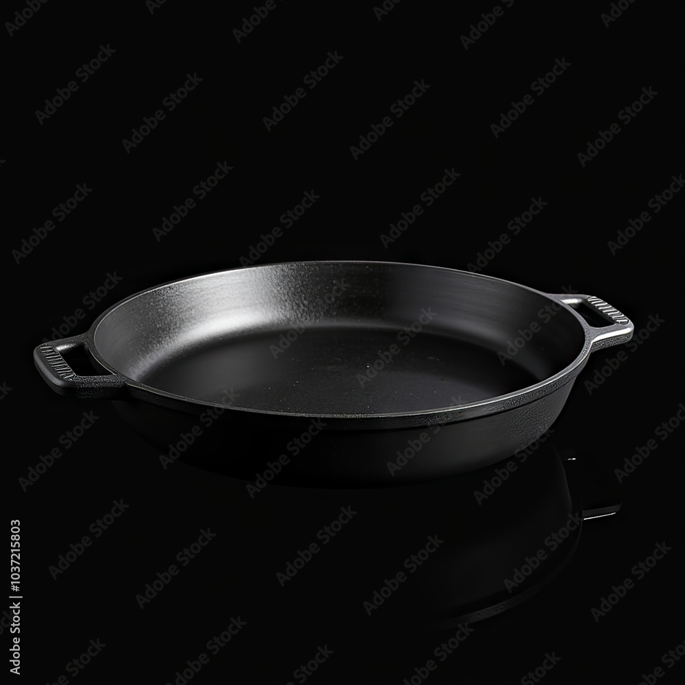 Generative, AI, black cast iron pan on dark background, sleek design, kitchenware.
Generative, AI, black cast iron pan on dark background, sleek design, kitchenware.
