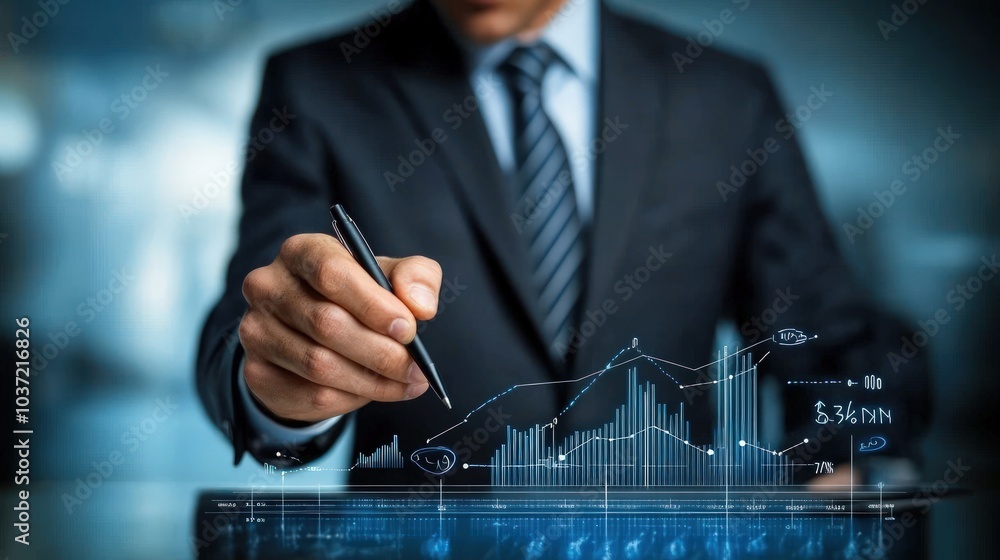 Businessman drawing an upward trend line on a digital tablet. Businessman drawing an upward trend line on a digital tablet.