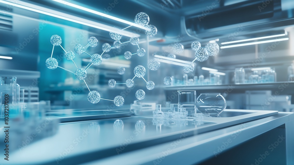 Exploring the intersection of science and technology a modern laboratory scene with molecular structures in focus Exploring the intersection of science and technology a modern laboratory scene with molecular structures in focus
