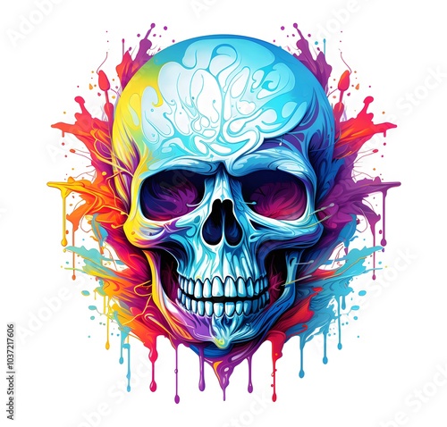 Colorful Skull with Paint Splatter