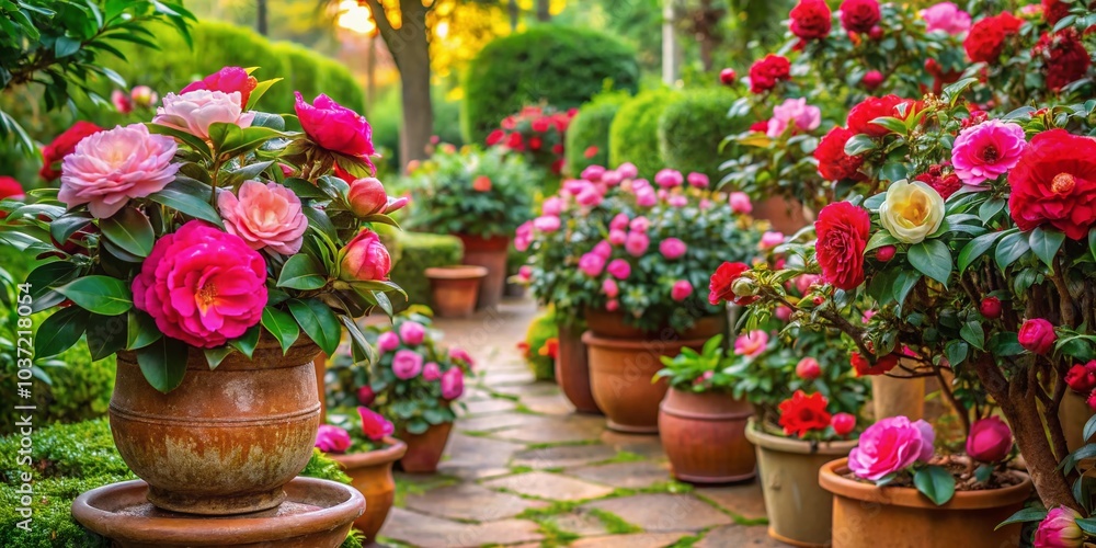 Enchanting Camellia Garden of Dreams - Stunning Product Photography of Vibrant Blossoms and Lush Greenery for Floral Enchanting Camellia Garden of Dreams - Stunning Product Photography of Vibrant Blossoms and Lush Greenery for Floral