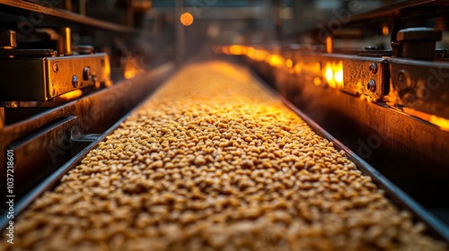 Freekeh grains being roasted in factory. photo