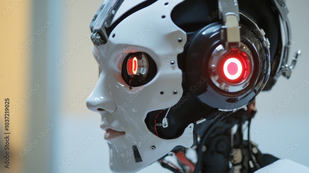 A futuristic humanoid robot with a sleek design and glowing elements. A futuristic humanoid robot with a sleek design and glowing elements.