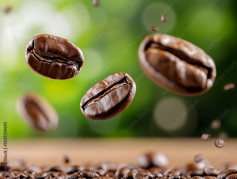 Fototapeta premium Flying coffee beans horizontal banner 