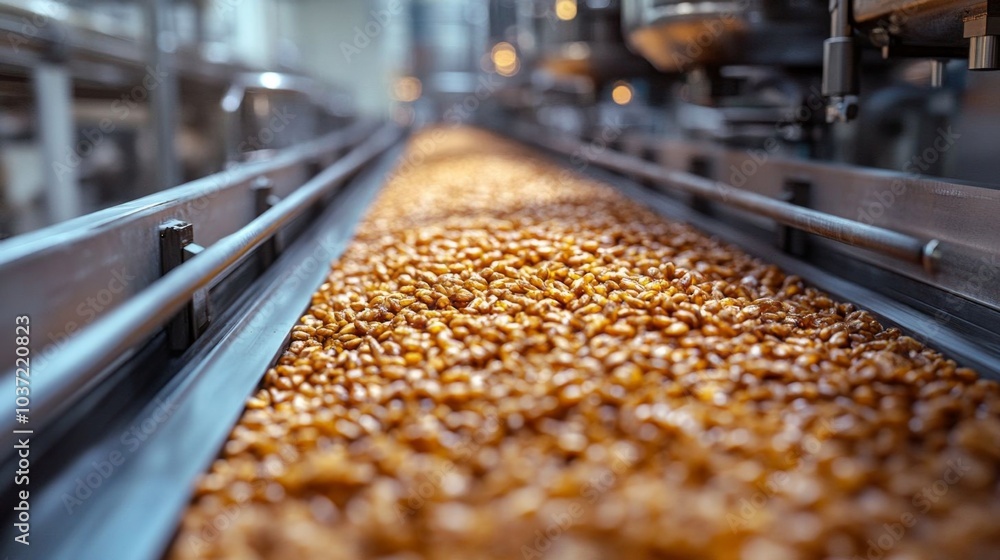 Kamut grains being polished in factory. Kamut grains being polished in factory.