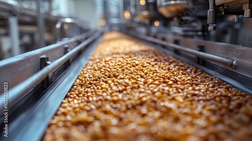 Kamut grains being polished in factory.