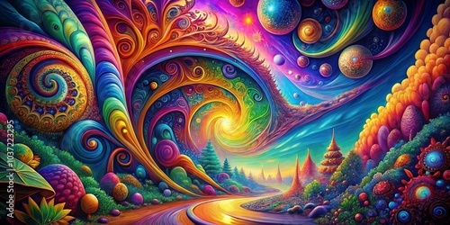 Wallpaper Mural Fantasy Psychedelic Art on Colorful Background for Creative Projects and Designs Torontodigital.ca