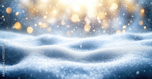 Abstract Winter Landscape with Snow and Golden Bokeh. AI generated illustration.