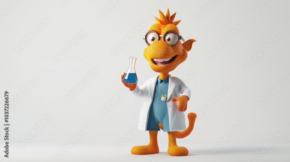 Cute Cartoon Scientist Holding a Flask Cute Cartoon Scientist Holding a Flask