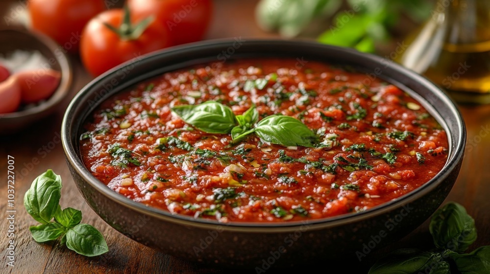 Fresh tomato sauce with basil.