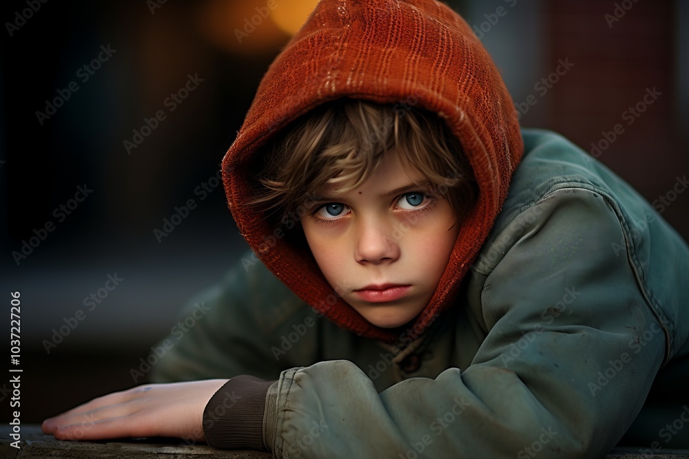 Portrait of a boy in a red hat on the street. Portrait of a boy in a red hat on the street.