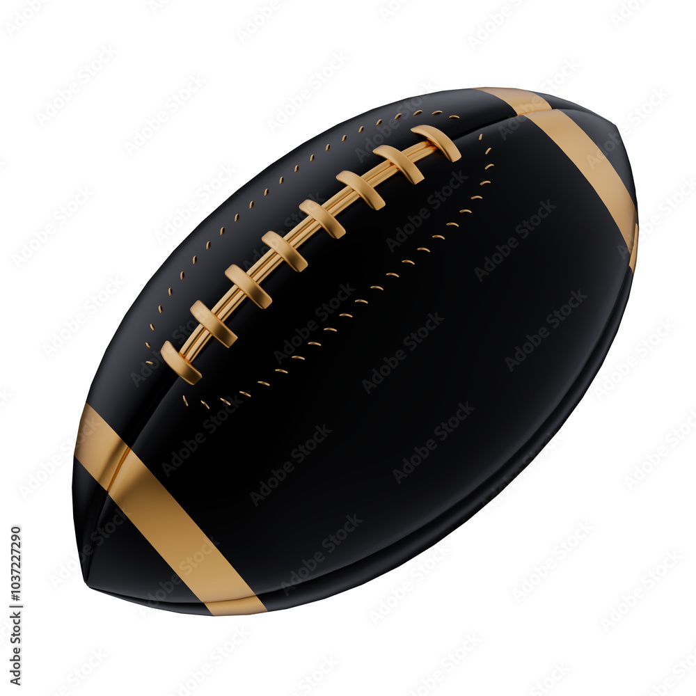 black gold American football rugby ball or The duke isolated on white background 3d element cutout black gold American football rugby ball or The duke isolated on white background 3d element cutout