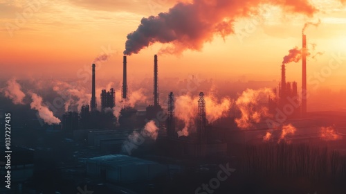 Polluting industrial plant at dusk