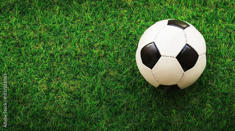A soccer ball resting on green grass, symbolizing sports and outdoor activities. A soccer ball resting on green grass, symbolizing sports and outdoor activities.