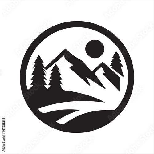 mountaun and forest simple logo, black, icon