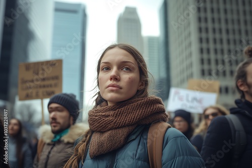 Manifestante calme et déterminée lors d'une marche pour le climat
 photo