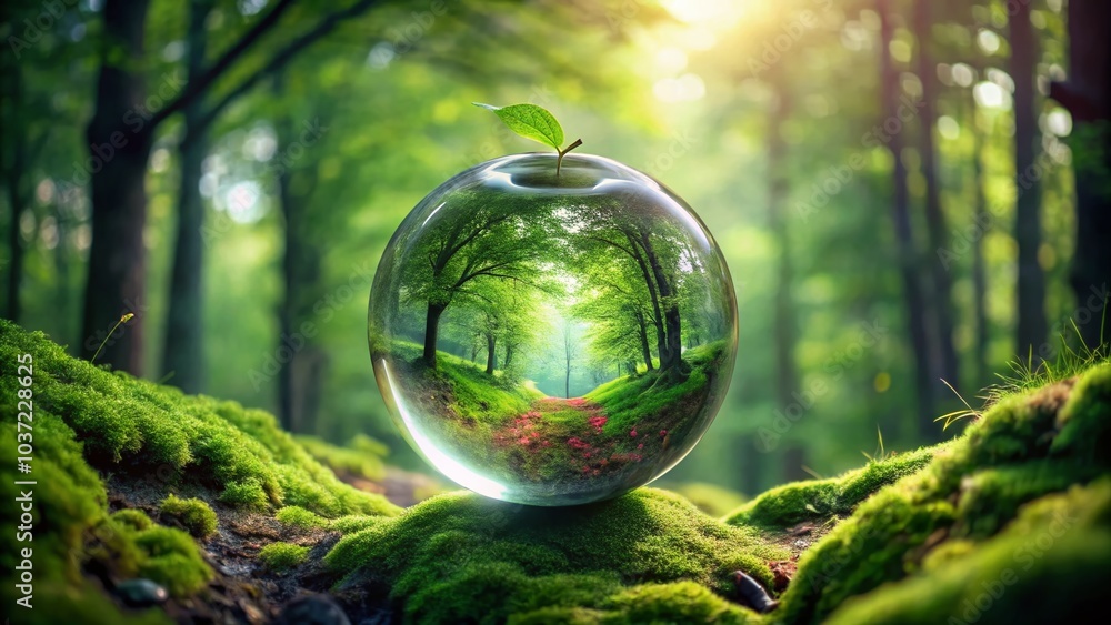 Forest Inside a Crystal Apple - Minimal Abstract Nature Ecology Concept for Environmental Protection Forest Inside a Crystal Apple - Minimal Abstract Nature Ecology Concept for Environmental Protection