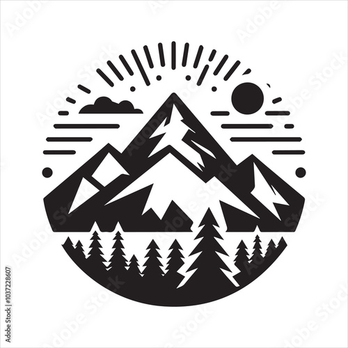 mountaun and forest simple logo, black, icon