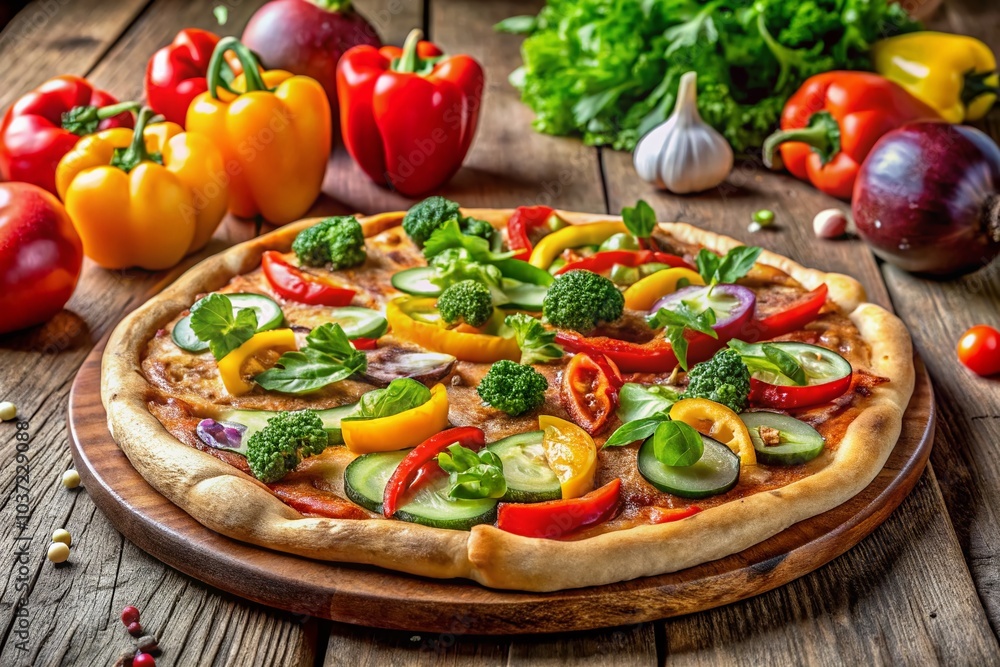 Fresh and Flavorful Vegetarian Pizza for Urban Exploration Photography Fresh and Flavorful Vegetarian Pizza for Urban Exploration Photography