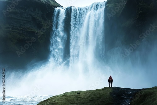  Personne face à une majestueuse cascade dans la nature photo