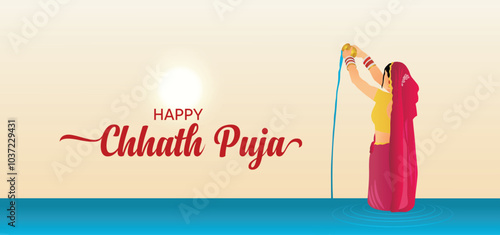 happy chhath puja Indian Festival of sun vector poster