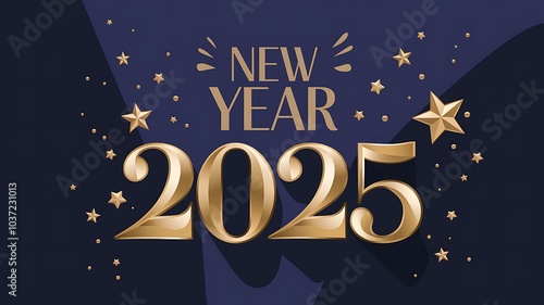 Golden 2025 New Year Greeting with Stars on a Navy Blue Background