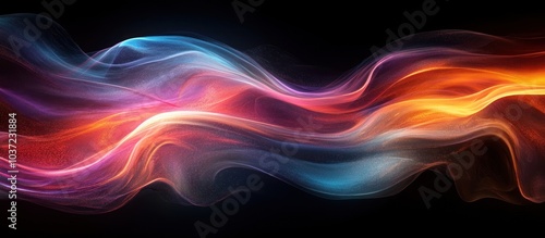 Abstract colorful waves of light flowing against a dark background.