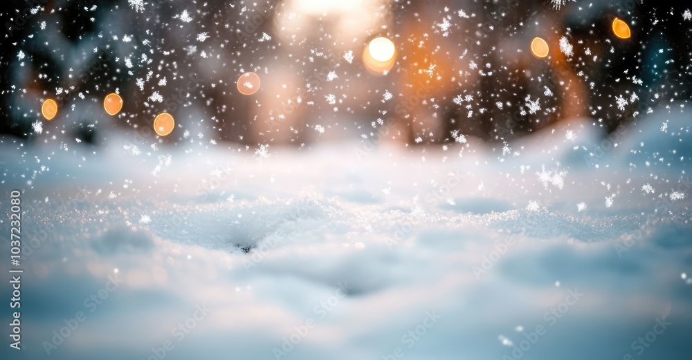 Christmas Winter Background with Snow and Blurred Bokeh. AI generated illustration. Christmas Winter Background with Snow and Blurred Bokeh. AI generated illustration.