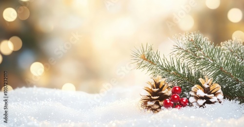 Christmas Winter Background with Snow and Blurred Bokeh. AI generated illustration.