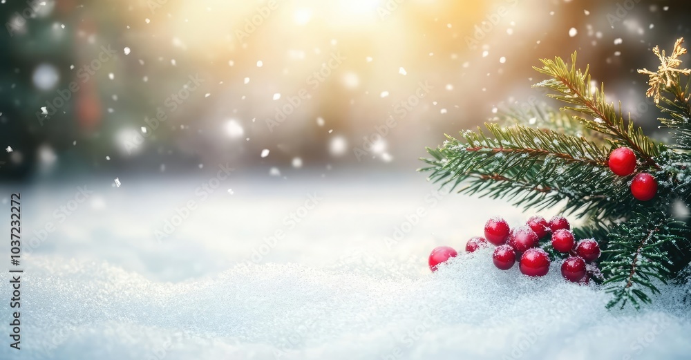 Christmas Winter Background with Snow and Blurred Bokeh. AI generated illustration. Christmas Winter Background with Snow and Blurred Bokeh. AI generated illustration.