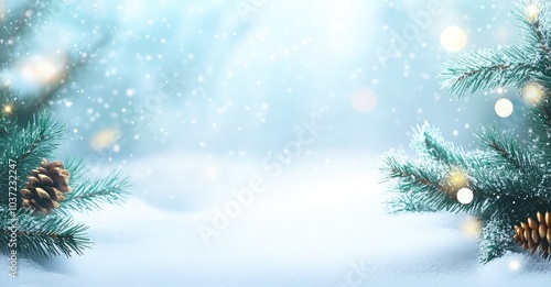 Christmas Winter Background with Snow and Blurred Bokeh. AI generated illustration.