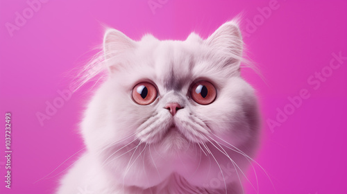 White kitten on pink background