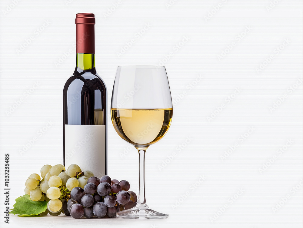 Fototapeta premium red and white wine poured from a bottle into wine glass on white background