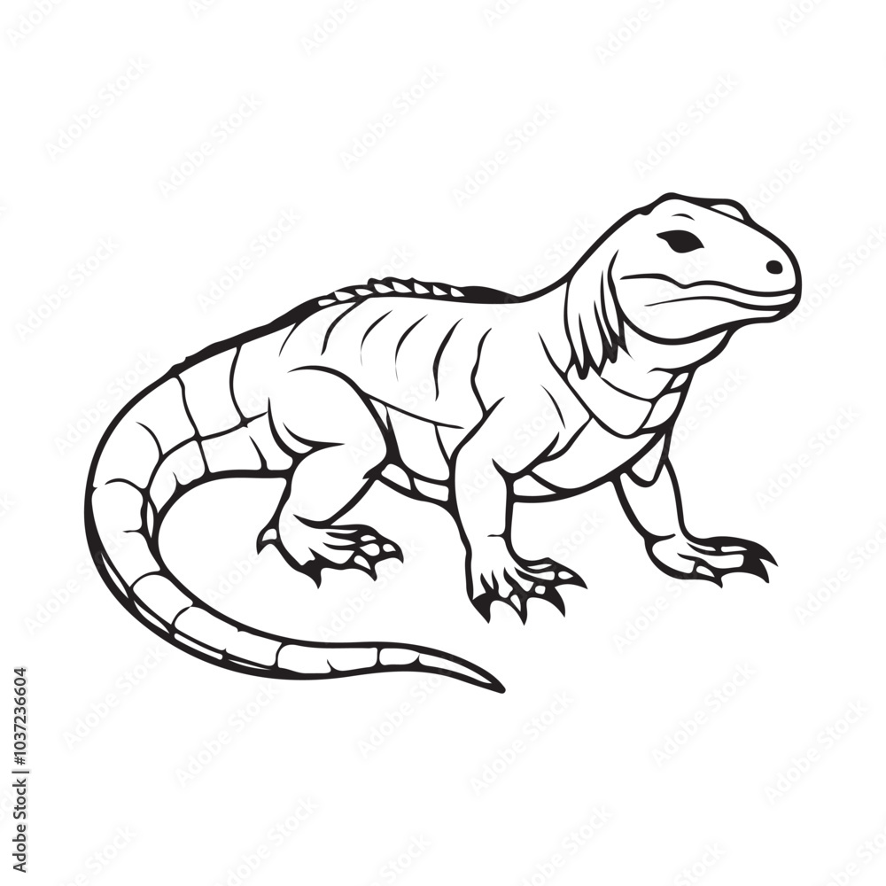 Fototapeta premium Silhouette vector style komodo dragon with white background