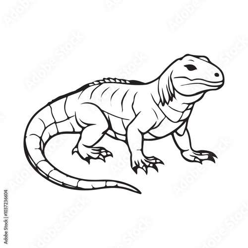 Silhouette vector style komodo dragon with white background