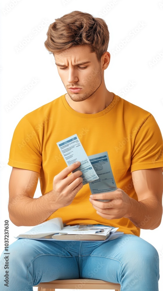 Consumer looking at a high bill, frustration Consumer looking at a high bill, frustration