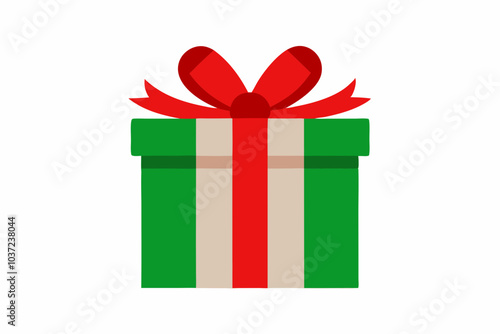 Christmas Present with Ribbon Vector Illustration on White Background