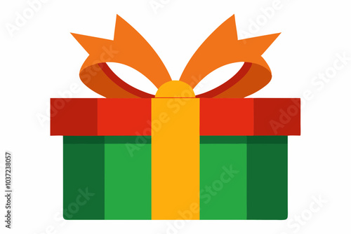 Christmas Present with Ribbon Vector Illustration on White Background