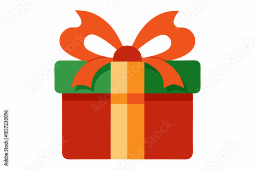 Christmas Present with Ribbon Vector Illustration on White Background