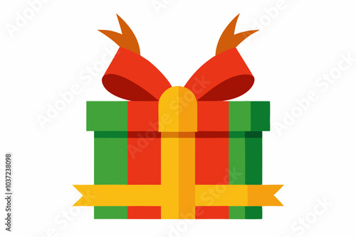Christmas Present with Ribbon Vector Illustration on White Background