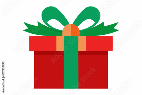 Christmas Present with Ribbon Vector Illustration on White Background