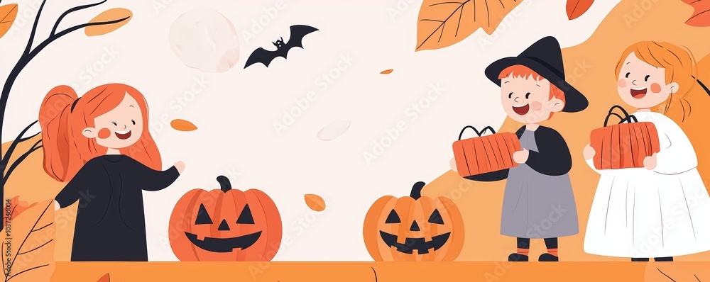 Children in Halloween attire gathering in a neighborhood park, getting ready for a trick-or-treat adventure. Children in Halloween attire gathering in a neighborhood park, getting ready for a trick-or-treat adventure.