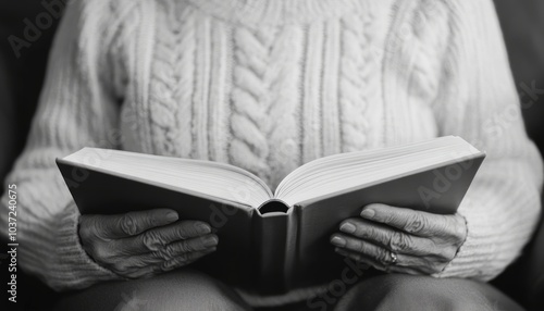 An elderly person reading a book, highlighting a moment of leisure and reflection.