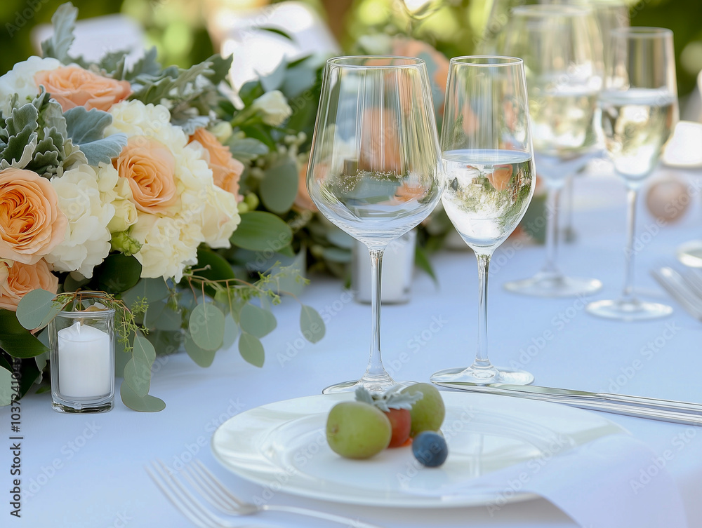 Table setting at a luxury wedding and Beautiful flowers on the table Table setting at a luxury wedding and Beautiful flowers on the table
