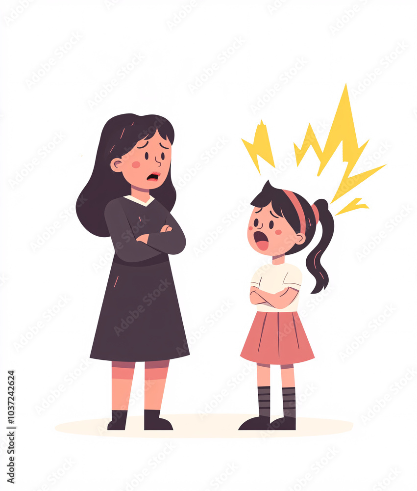 Illustrations Depicting Mothers and Daughters in Conflict with Emotional Expressions of Anger and Frustration, Highlighting Family Dynamics and Parenting Challenges Illustrations Depicting Mothers and Daughters in Conflict with Emotional Expressions of Anger and Frustration, Highlighting Family Dynamics and Parenting Challenges