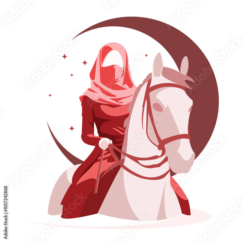 Musafir Brave Muslimah Hijrah Mujahidin Islamic War Vector Flat Design Illustration III